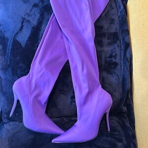 Purple thigh high boots
